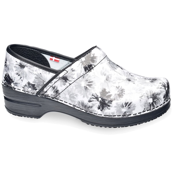 Women's Open Back Clog, Printed Patent Leather Upper, Polyurethane Outsole, Black, Size 8.5-9 M